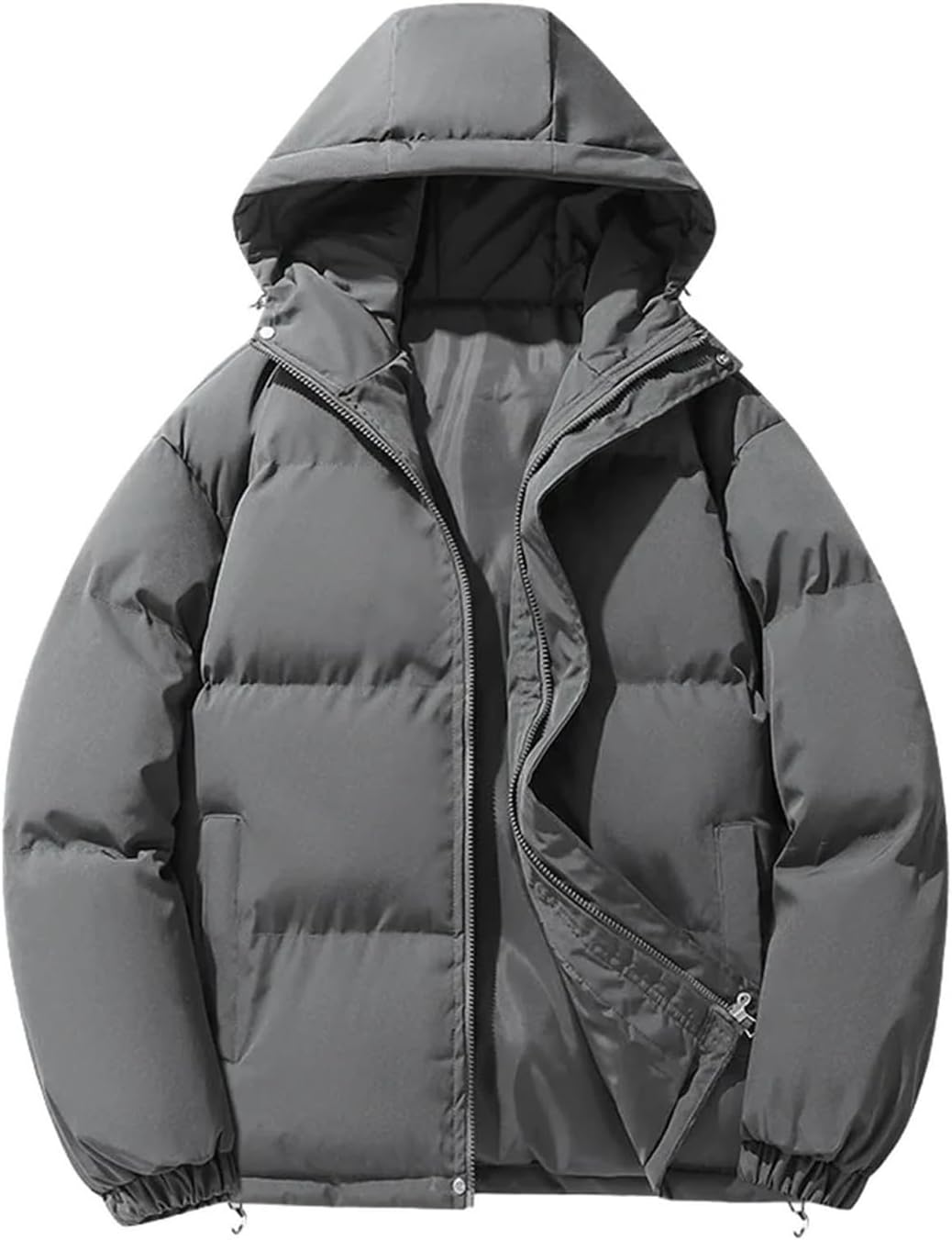 Mens Down Hooded Cotton Jacket Loose and Large Size Business Casual Warmth Coats