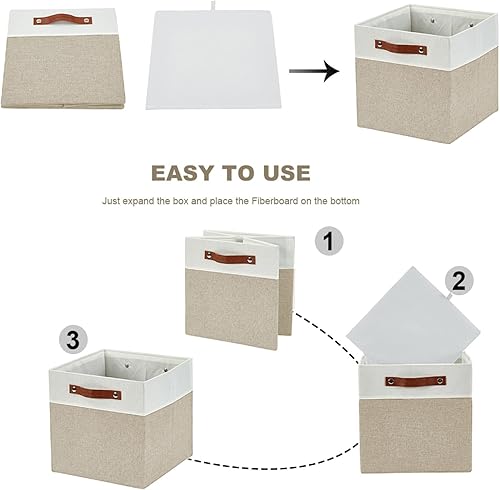 Miniatura 9 de DECOMOMO Kallax - Cubos de almacenamiento de 13 x 15 x 13 pulgadas, cestas para organizar estantes (color beige y blanco, paquete de 4)