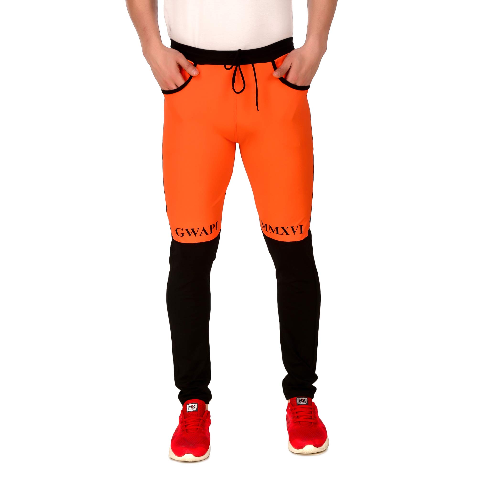 Plus 91 Collection Relaxed and Regular Fit Cotton Mens Gym Jogger Pants, Men's Casual Slim Fit Workout Bodybuilding Pants with Ideal for Running, Jogging, Training and More Orange