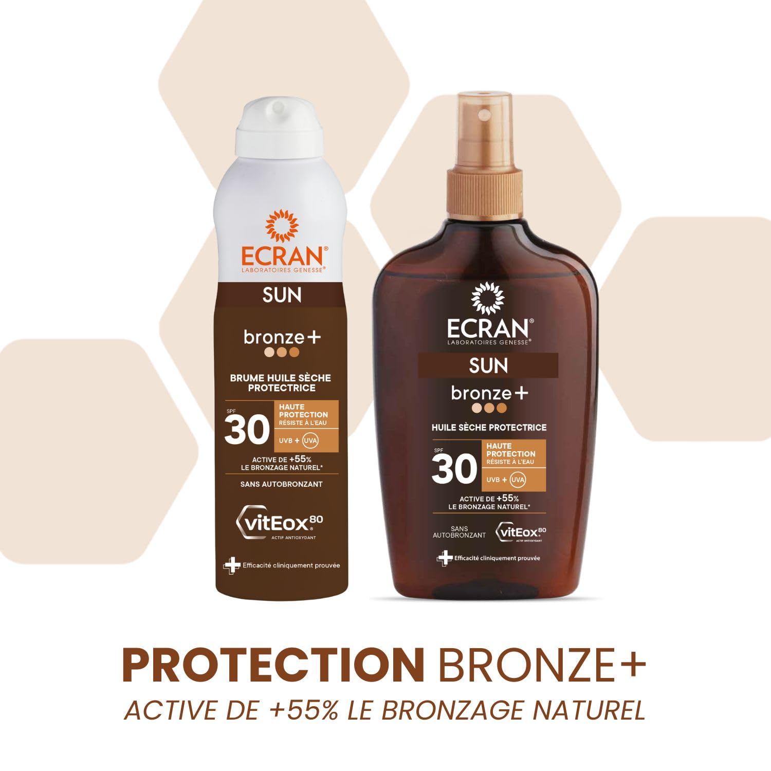 ECRAN® - Brume Huile Activatrice de Bronzage - Haute Protection - Technologie vitEox80 - Vitamine E - Protection UVA, UVB, Lumière Bleue, Coups de Soleil - Protection Solaire SPF 30 - Bronzage naturel