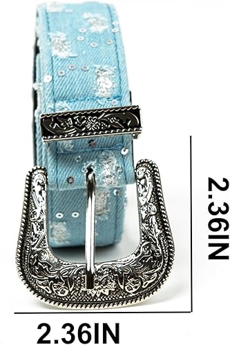 Miniatura 3 de ILuvatar Cinturón de mezclilla para mujer, correa de cintura azul para pantalones de vestir, cinturón de mezclilla