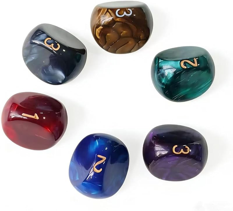 Polyhedral D3 Dice Set Fits for Warhammer, Table Game Dice, Cards Gaming, Multi-Color Marbled Dice with Gold Numbers D3 Dices Pieces
