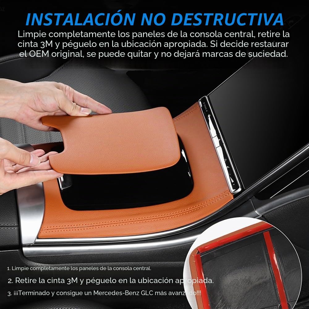 Adhesivo de Cuero para Panel de Consola Central Kit de cubierta de Decoración para Mercedes-Benz GLC Class X254 GLC260 GLC300 GLC300e AMG GLC 43 Coupe 2023 2024 Interiores Accesorios(Black)