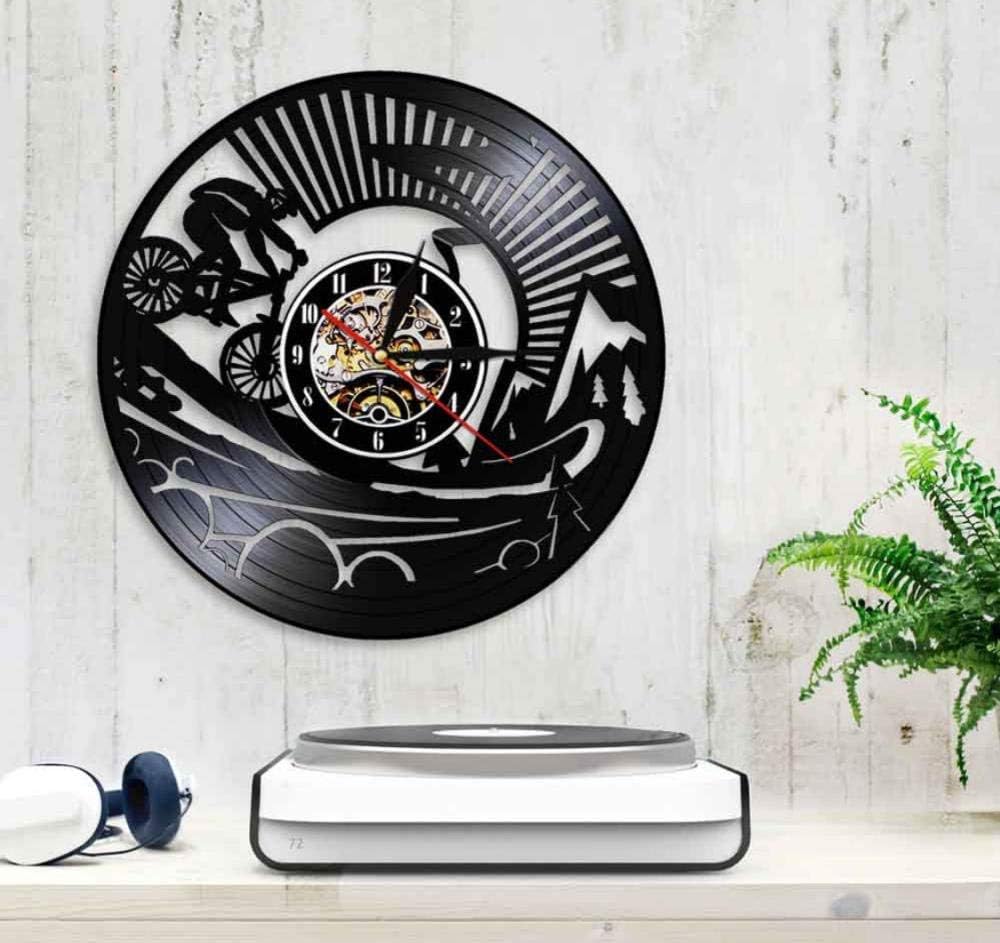 Record Wall Clock RWhouse Home Decoration RWhouse Record Design Wall Clock CD RWhouse Mountain Bike Themed Home Decor 3D Hanging Watch Gift for Racing Bicycle Lover