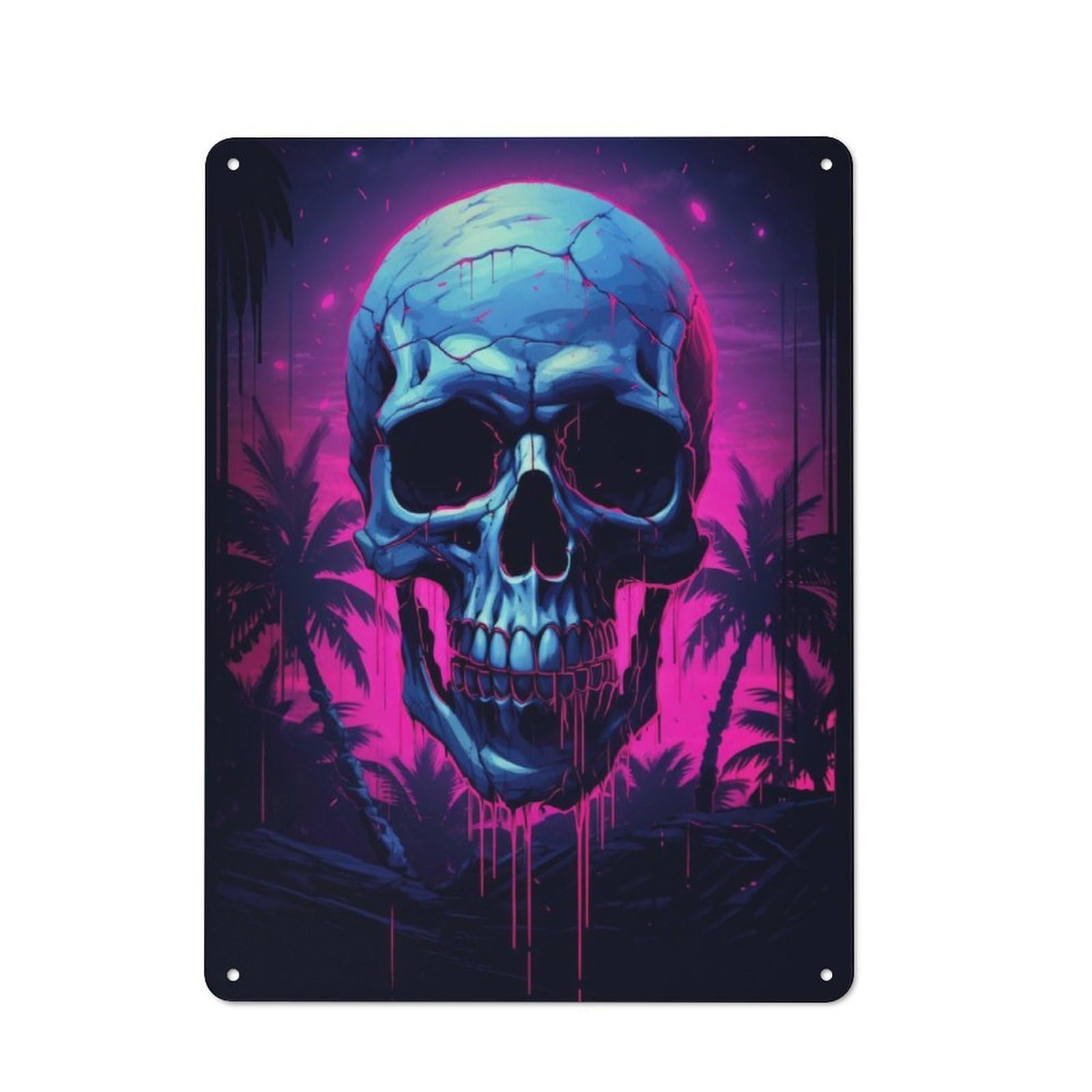 Junmoney Synthwave Skull Industrial-Style Tin Sign 40X30cm For Pub Or Café, Suited To Pub Decor Enthusiasts
