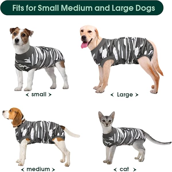 Kuoser Traje de Recuperación Quirúrgica para Perro, Chaleco para Después de la Cirugía de Camuflaje para Mascotas, Vendajes para Heridas Abdominales de Perros, Alternativa de Cuello Electrónico y Cono - 3
