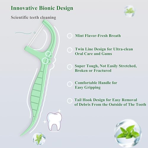 Miniatura 4 de Hilo dental de doble línea, 100 palillos de hilo dental sabor menta, doble acción LIAMOSS para dientes súper limpieza en menos de dos minutos,