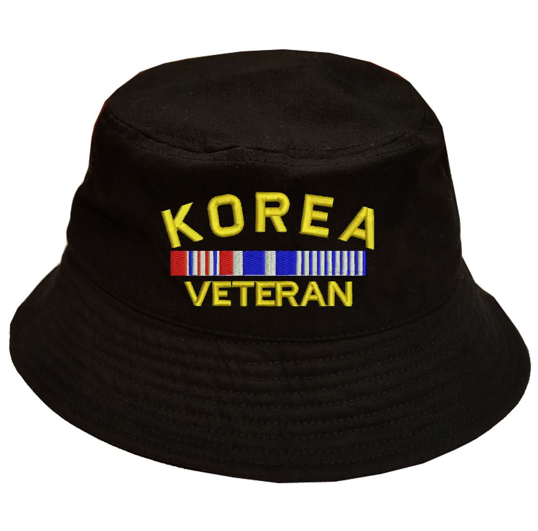 Military Korea Veteran 100% Cotton Black Bucket Cap Hat