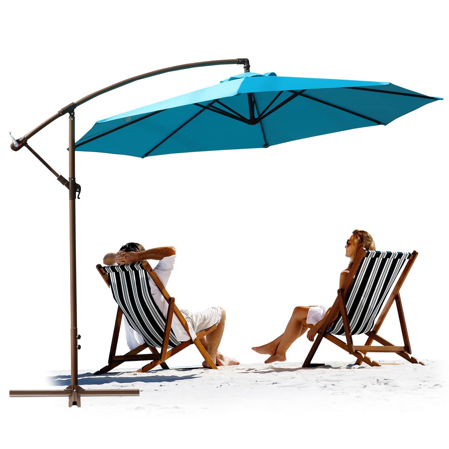 Aoodor Offset Patio Umbrella 10‘ Cantilever Hanging Market Umbrella Water Resistant UV Protection Blue- Base Stand is Included