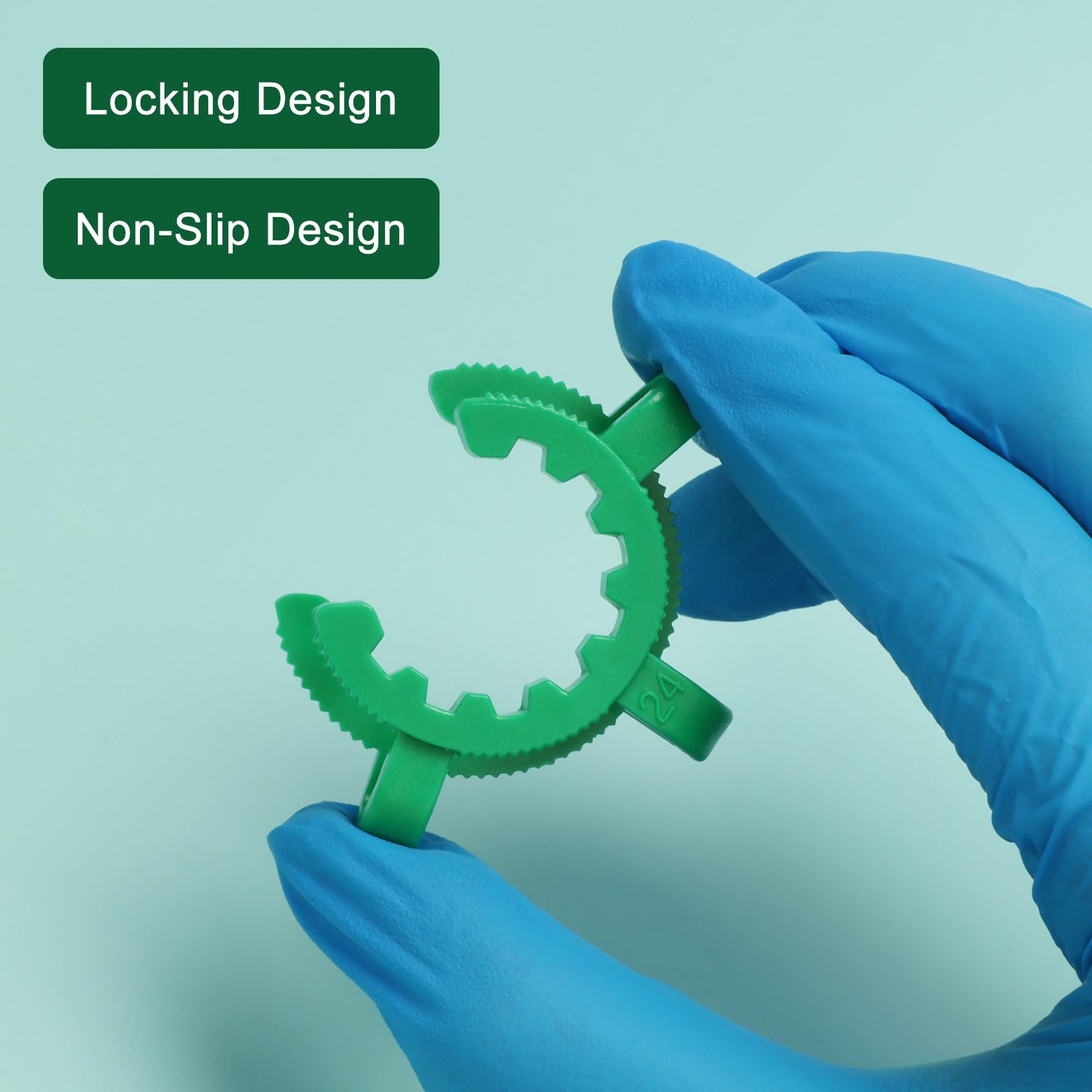FunChem Pinces À Joint En Plastique de Taille 24 Mm, Maintien Sécurisé pour Connexions de Verrerie de Laboratoire, Vert, Paquet de 12