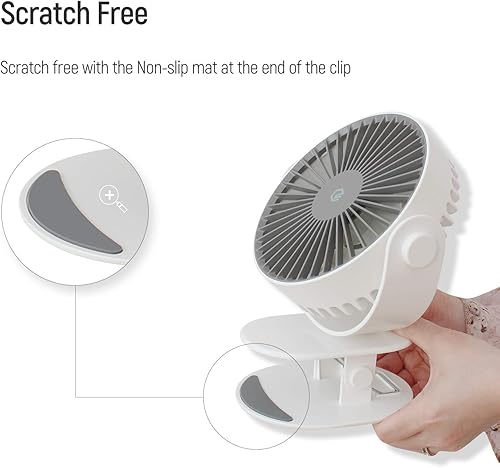 Miniatura 6 de Ventilador portátil con clip, rotación de 360 grados, funciona con batería recargable, 2,000 mAh, hasta 6.5 horas de tiempo de trabajo, con