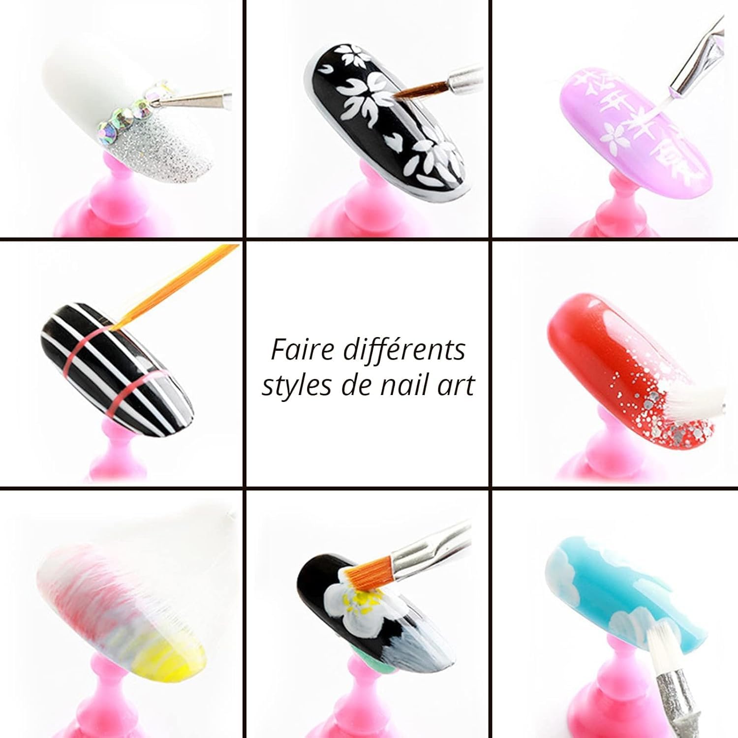 20 Pennelli per Unghie, Pennello per Gel con Punta Dotting, Pennello per Costruzione Gel UV, Pennello Sottile per Unghie Acrilico per Design Nail Art Fai-da-Te - Rosa