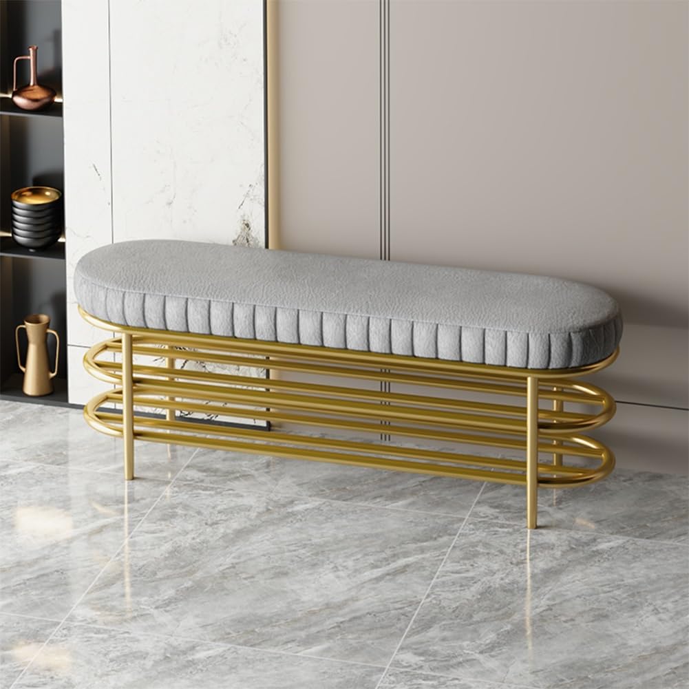 Banc de rangement design minimaliste en métal gris clair meuble de couloir haut de gamme