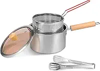 Frigideira profunda, panela de fritadeira de aço inoxidável, fritadeira resistente ao calor com tampa para fritar peixe, camarão, frango e batatas fritas (estilo 2)
