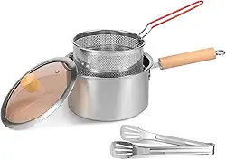 Frigideira profunda, panela de fritadeira de aço inoxidável, fritadeira resistente ao calor com tampa para fritar peixe, camarão, frango e batatas fritas (estilo 2)