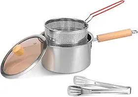 Frigideira profunda, panela de fritadeira de aço inoxidável, fritadeira resistente ao calor com tampa para fritar peixe, camarão, frango e batatas fritas (estilo 2)