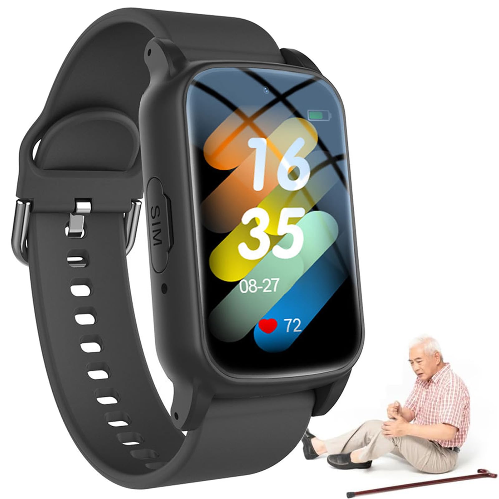 Valdetectie Smart Horloge GPS Locatie Tracker Persoonlijk Alarm Met Noodhulpknop 4G Telefoongesprek & SOS, GeoFence, Beste Giften Voor Ouderen