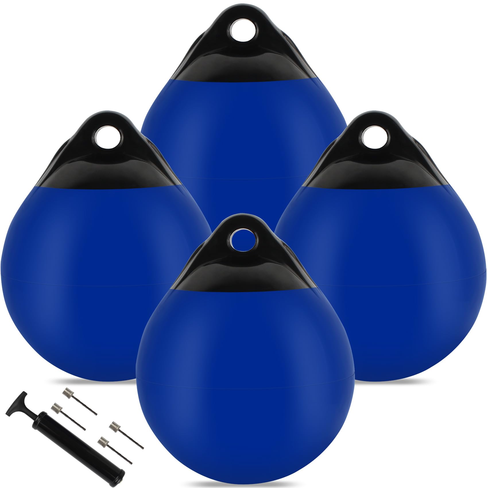 VEITHI 4 Pack 11.4 x 14 in Boat Buoy Balls Anchor Buoy Float Round Boat Fenders Anchor Ball,Vinyl Inflatable Mooring Buoy for Lake with Pump,Boat Bumpers for Docking/Anchoring/Marker Buoys Blue
