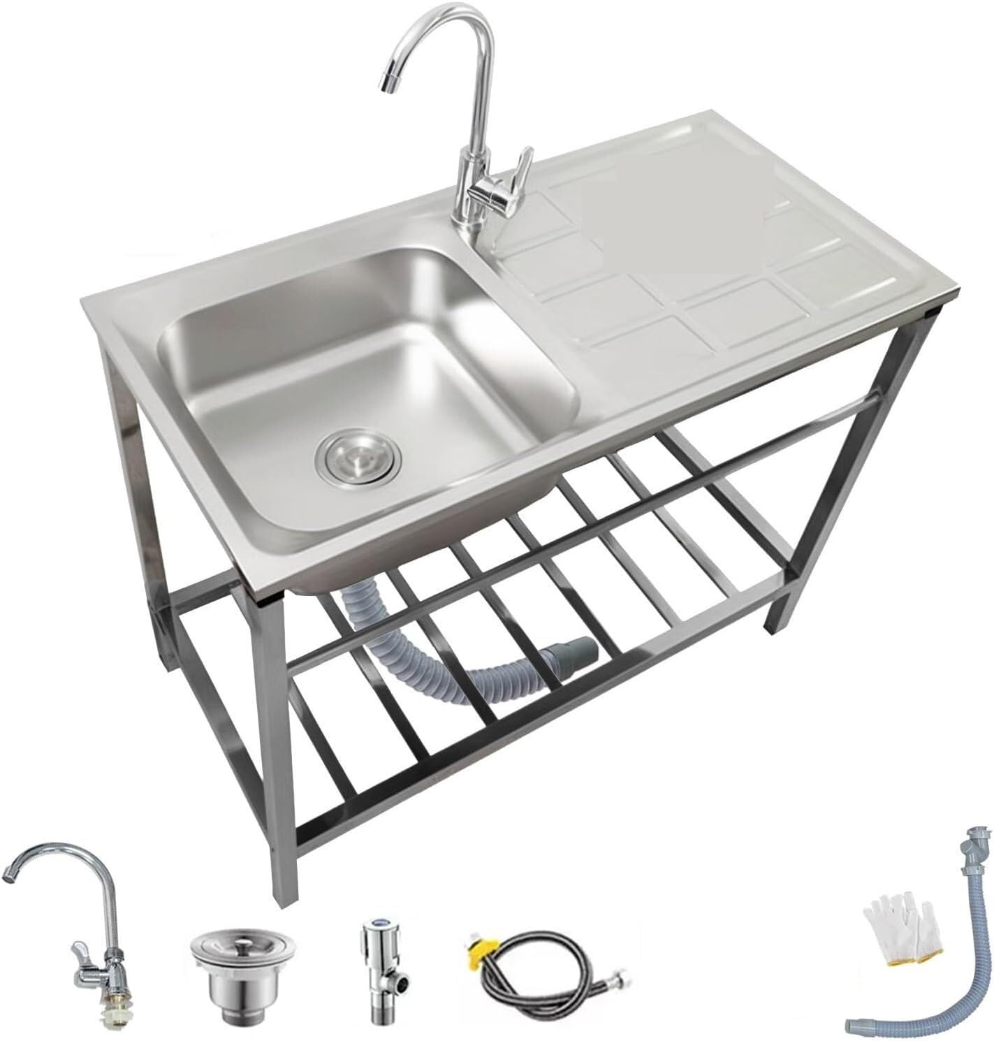Vasca lavello Lavello da Cucina Industriale for Esterni in Acciaio Inossidabile Commerciale(83x50xH75cm)