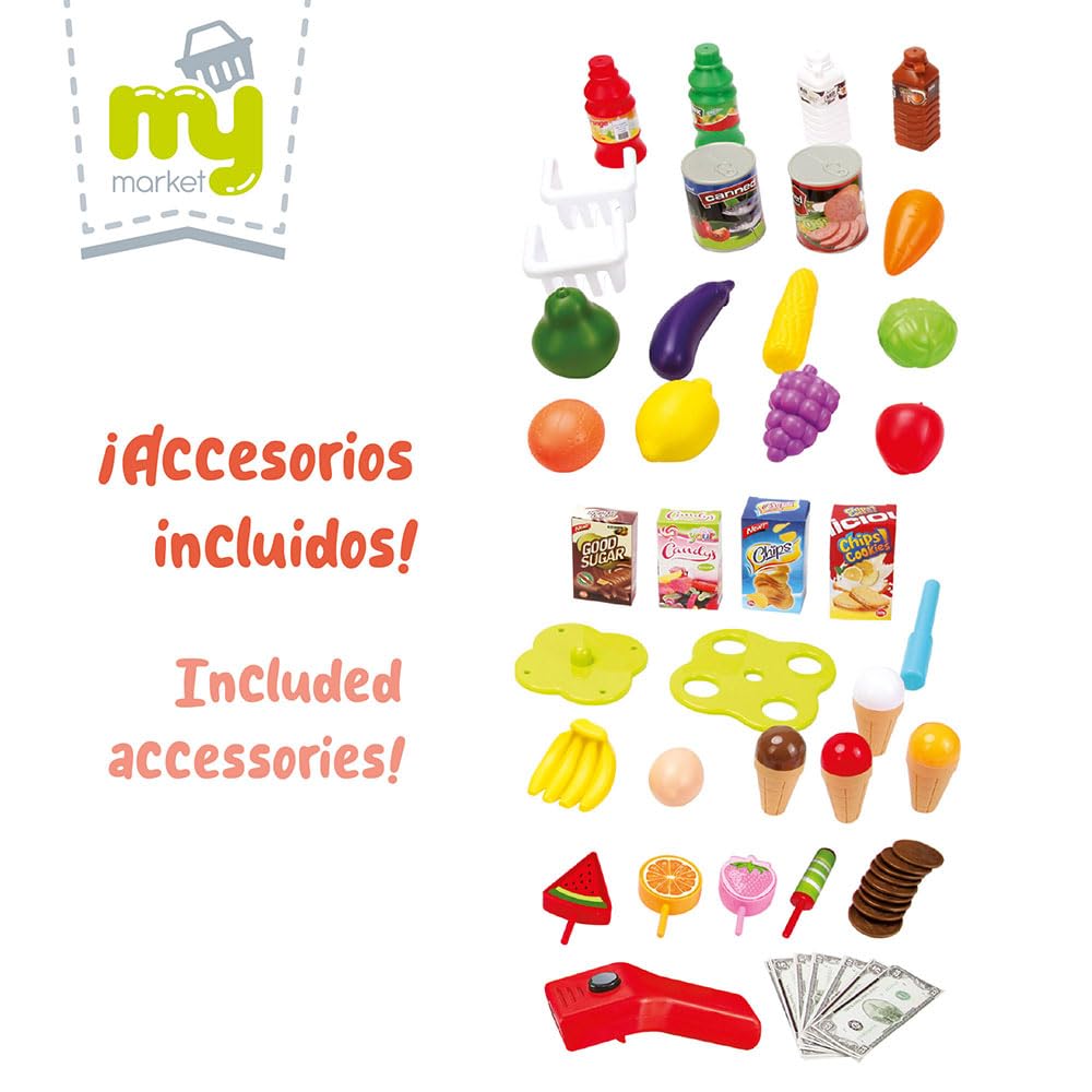 COLORBABY My Home - Supermercato giocattolo My Home con scanner, luce e suono, misura 66 x 25 x 68 cm, include più di 40 accessori, negozio per bambini, gioco educativo per bambini +3 anni (47966)