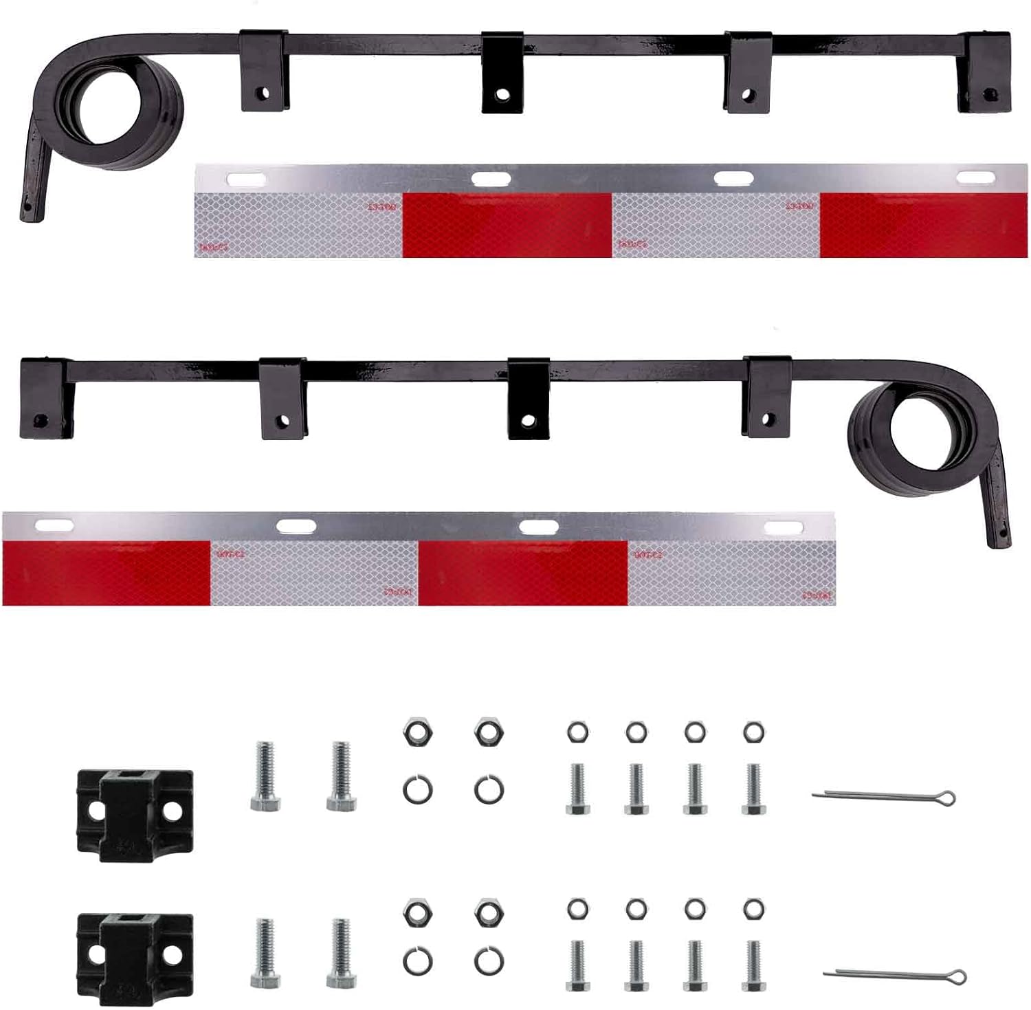 Bar Type Truck Mud Flap Hangers Complete Kit, 3 Coiled, 0.640" Square Steel - Pack of 1 Pair Hanger w/All Mounting Brackets & Hardware (Hangers w/Reflective Strips Kit, 30" Straight)