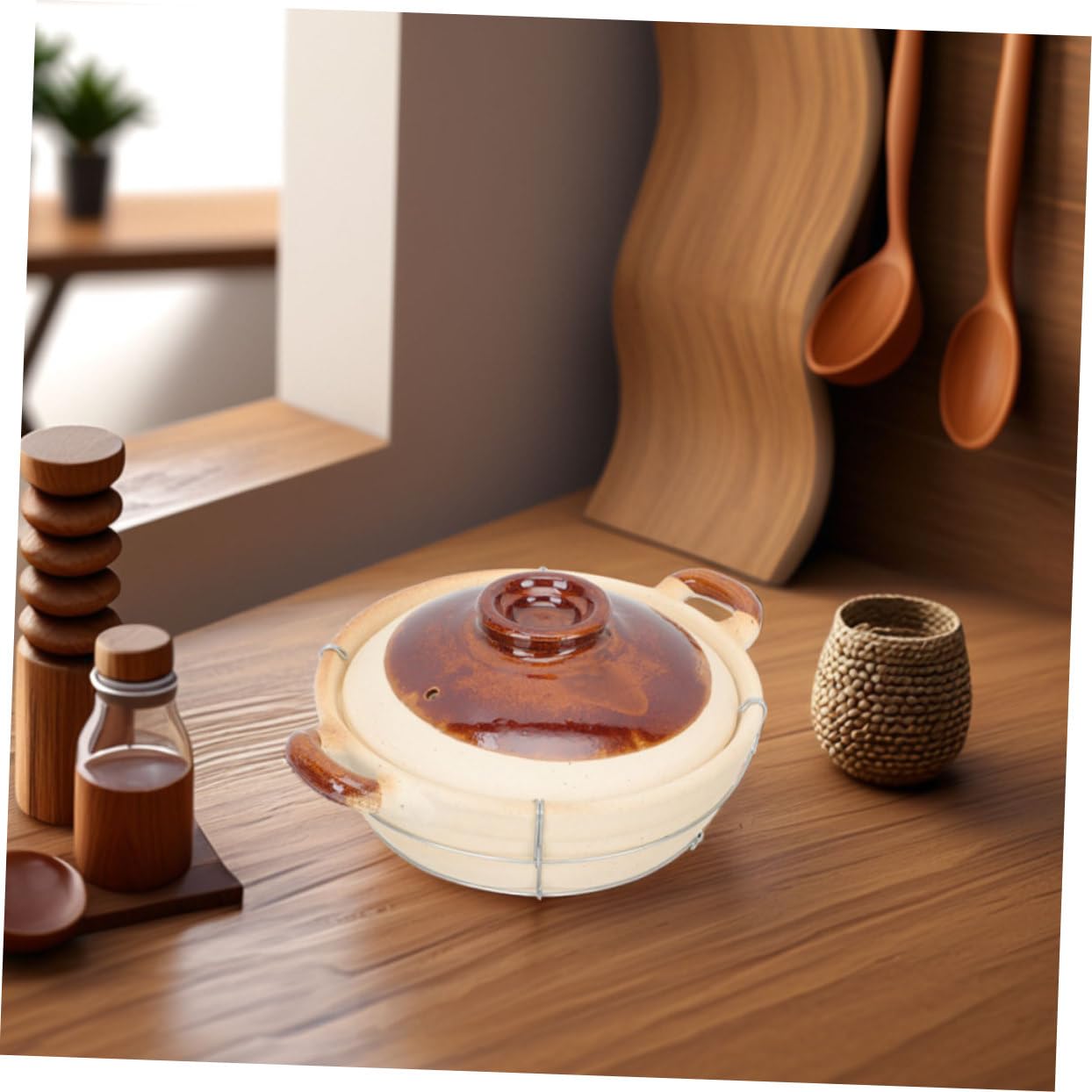 2piezas Cazuela De Barro Con Tapa Para Arroz Y Sopas Olla De Cocción Individual De Alta Temperatura Utensilio De Cocina Para Hogar Y Preparación De Comidas Con Mango Ergonómico