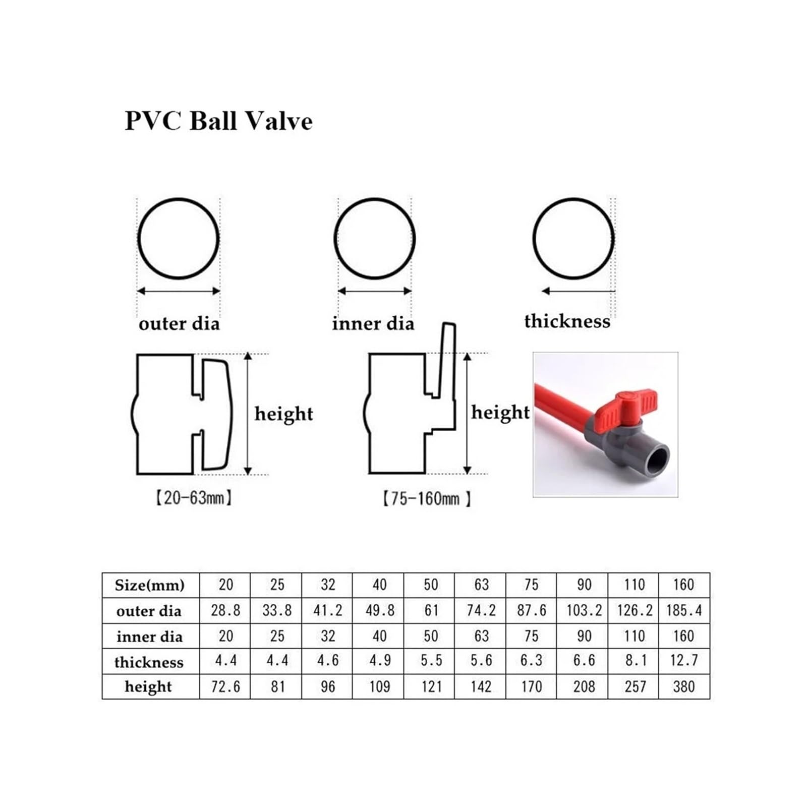 1pc Rura Pcv Płaskie Gniazdo Zawór Kulowy Łącznik Adapter Złącza Do Podlewania Nawadnianie Ogrodu Akwarium Wspólne ID 20~110mm(Grey Color,Inner dia 63mm)