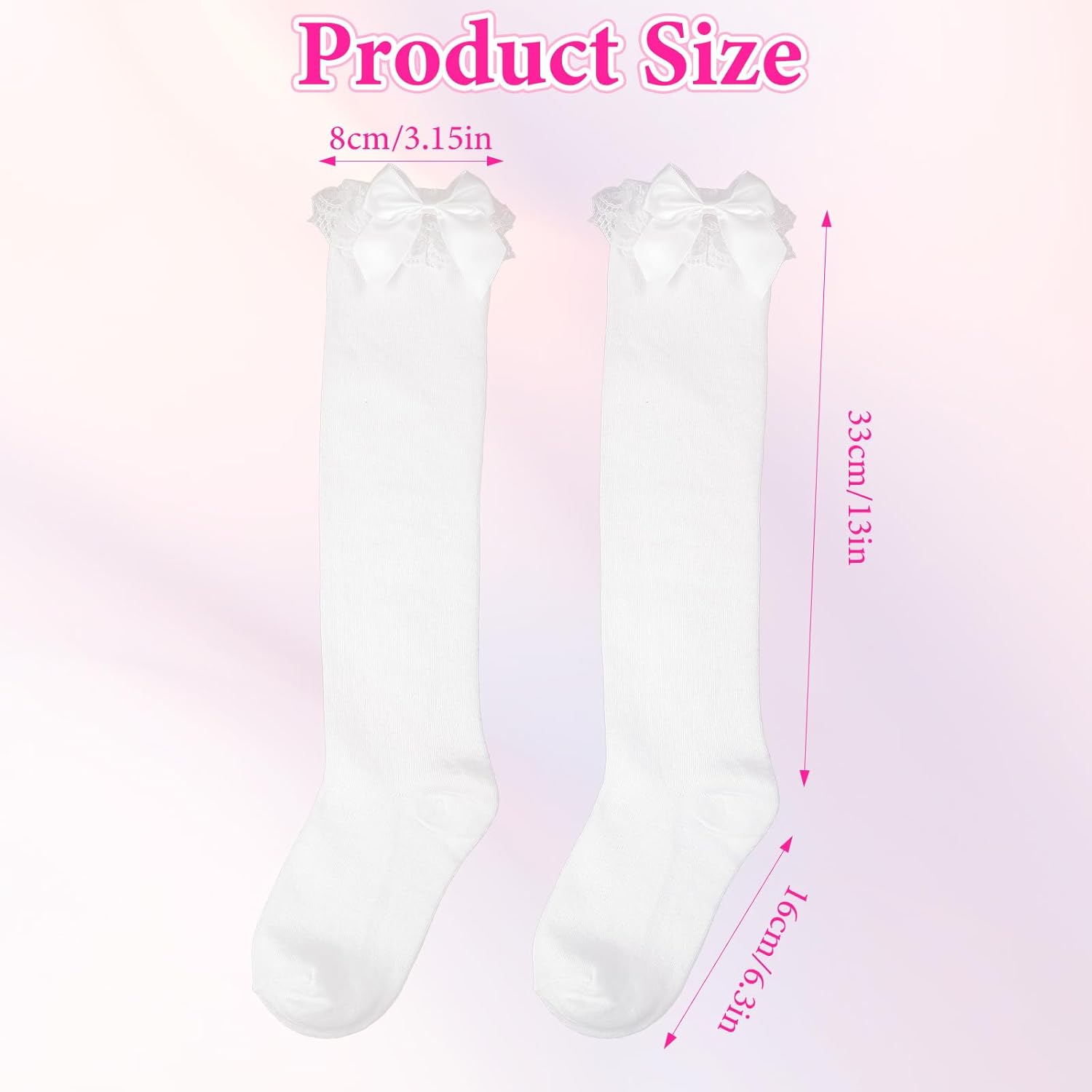 Lace Knee High Socks with Bow Knee High White Socks White Bow-knot Soft Princess Loli Sock for Daily Wear School Dating Dance Bow Style - Image 4