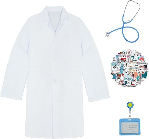 Abrigo de laboratorio para niños, disfraz de médico blanco con estetoscopio, disfraz de científico, disfraz de médico para niños y niñas