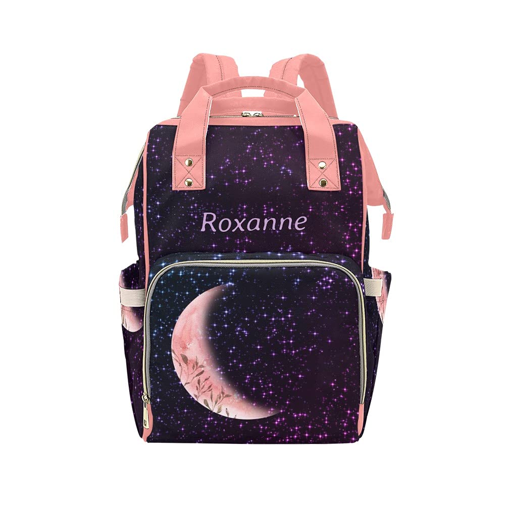 Anneunique Stars Moon Diaper Bags Backpack with Name Personalized Baby Bag Nursing Nappy Bag Travel Tote Bag Gifts for Mom Girl, 10.83 x 6.69 x 15 Inch