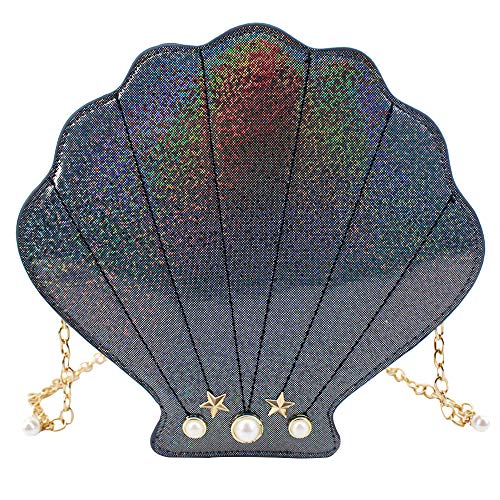 Women Mini Hologram Seashell Shape PU Leather Evening Clutch Handbag Cross-body Bag