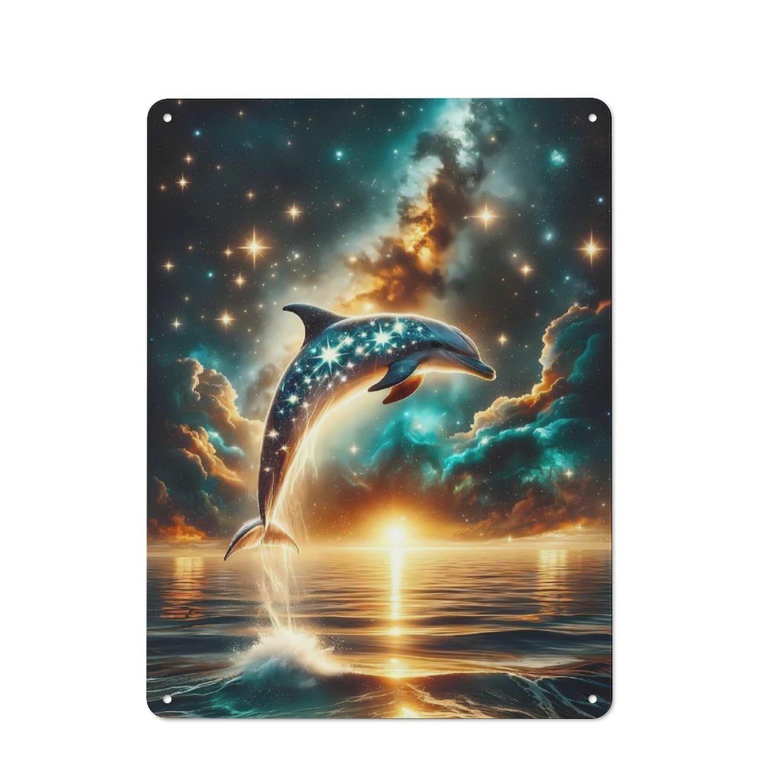 Cosmic Dolphin Metal Wall Plaque, Clean Printed Wall Decor for Party Wall, Porch Or Living Room, 40x30cm