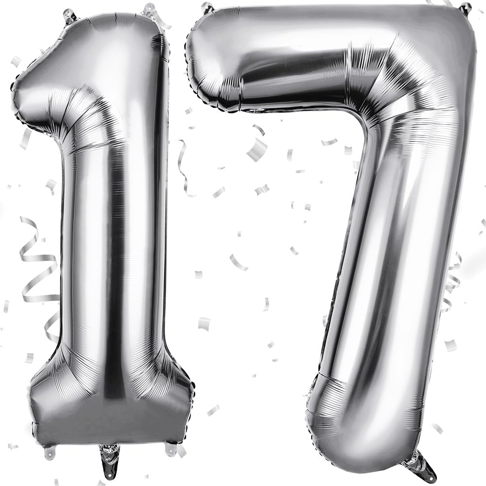 OFFCUP 40 Inch Number 17 Balloon, Large Self Inflating Foil Balloons — image 1