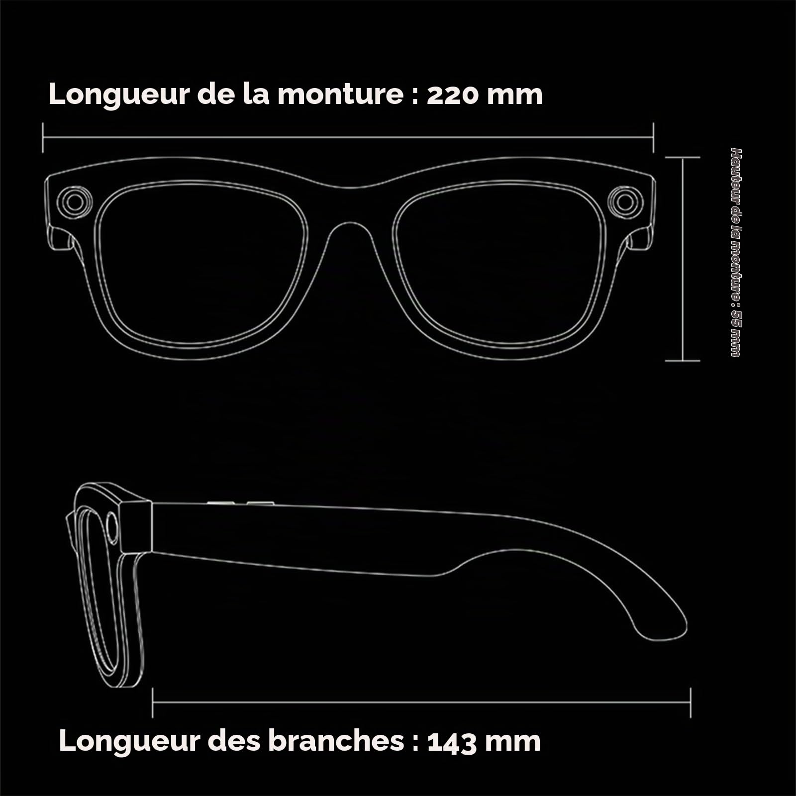 Lunettes connectées IA avec caméra, ChatGPT intégré,traduction,commande vocale,Wi-Fi 4.0,Bluetooth 5.3,prise de vue HD, lunettes de soleil intelligentes pour les voyages,la musique et les appels,B