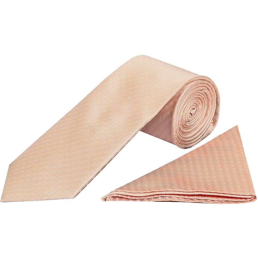 TIES R US Peach and White Polka Dot Classic Men's Tie and Handkerchief Set
