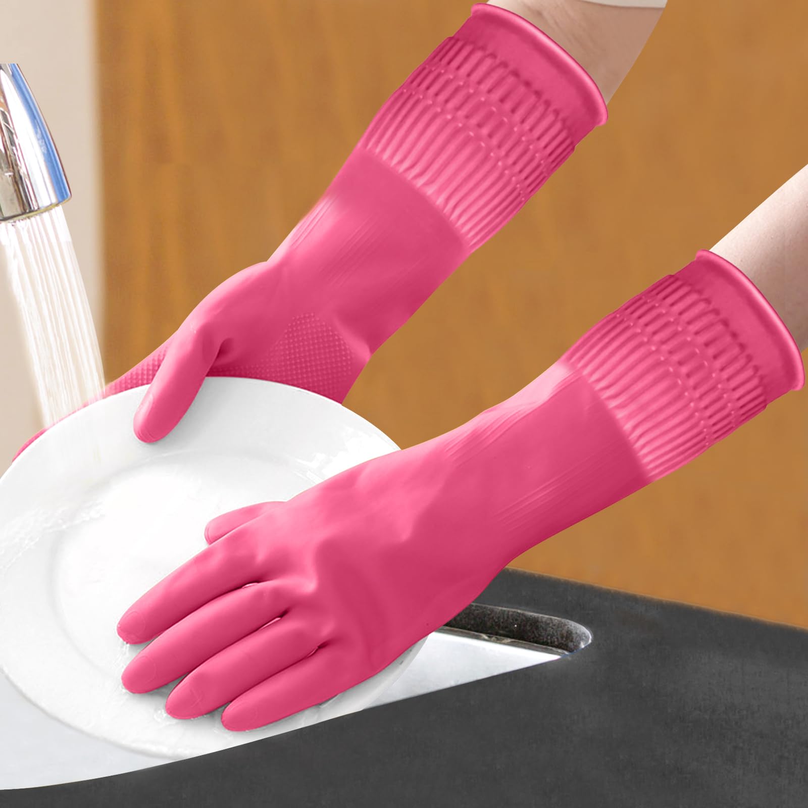 1/3 Pair Kitchen Gloves, Anti-Slip Rubber Waterproof Gloves, with Soft Lining for Dishwashing and Cleaning