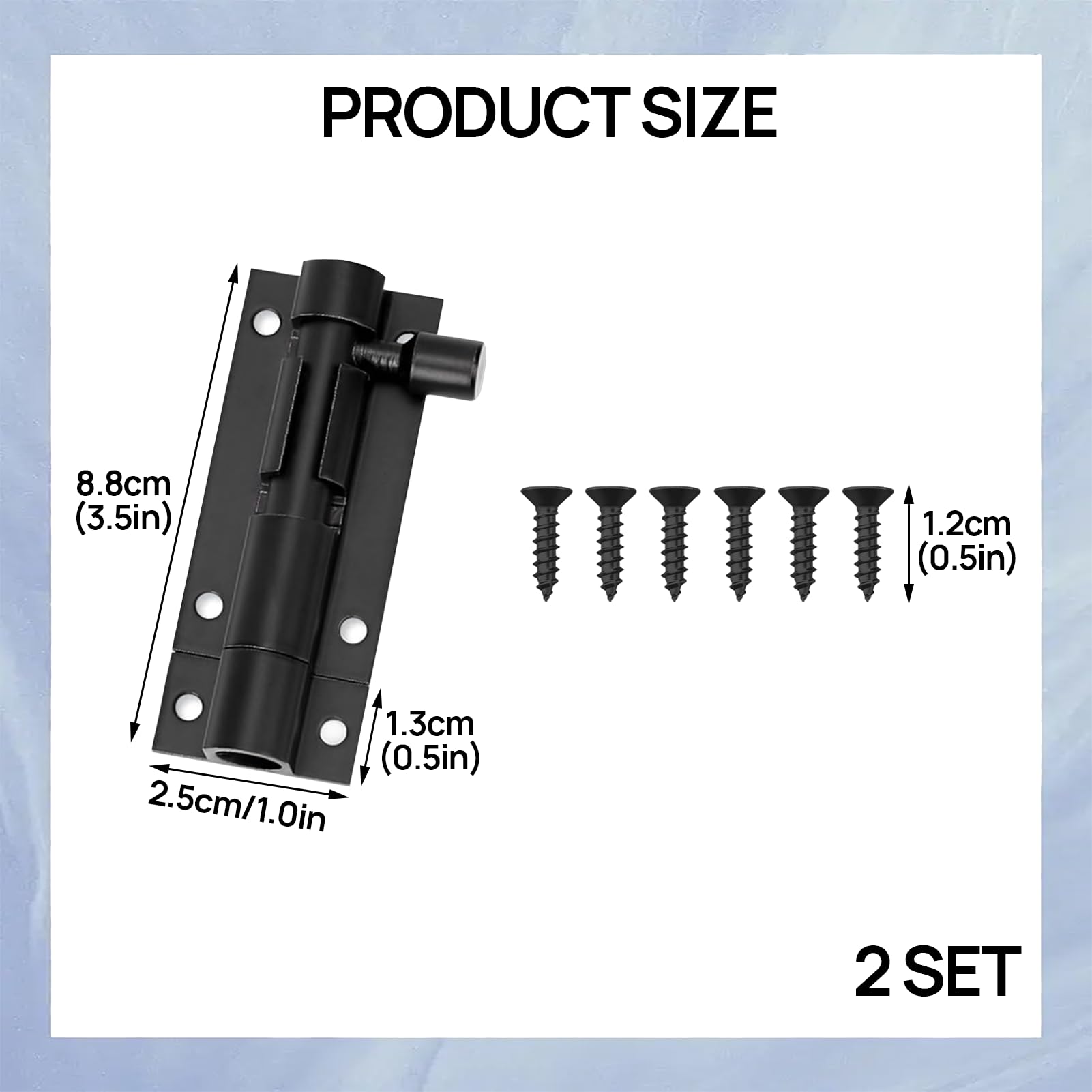 2 Pack Gate Bolts for Wooden Gates 88mm (3.5") Door Bolts for Internal Doors Small Bolt for Doors Black Slide Bolt with Screws - Image 2