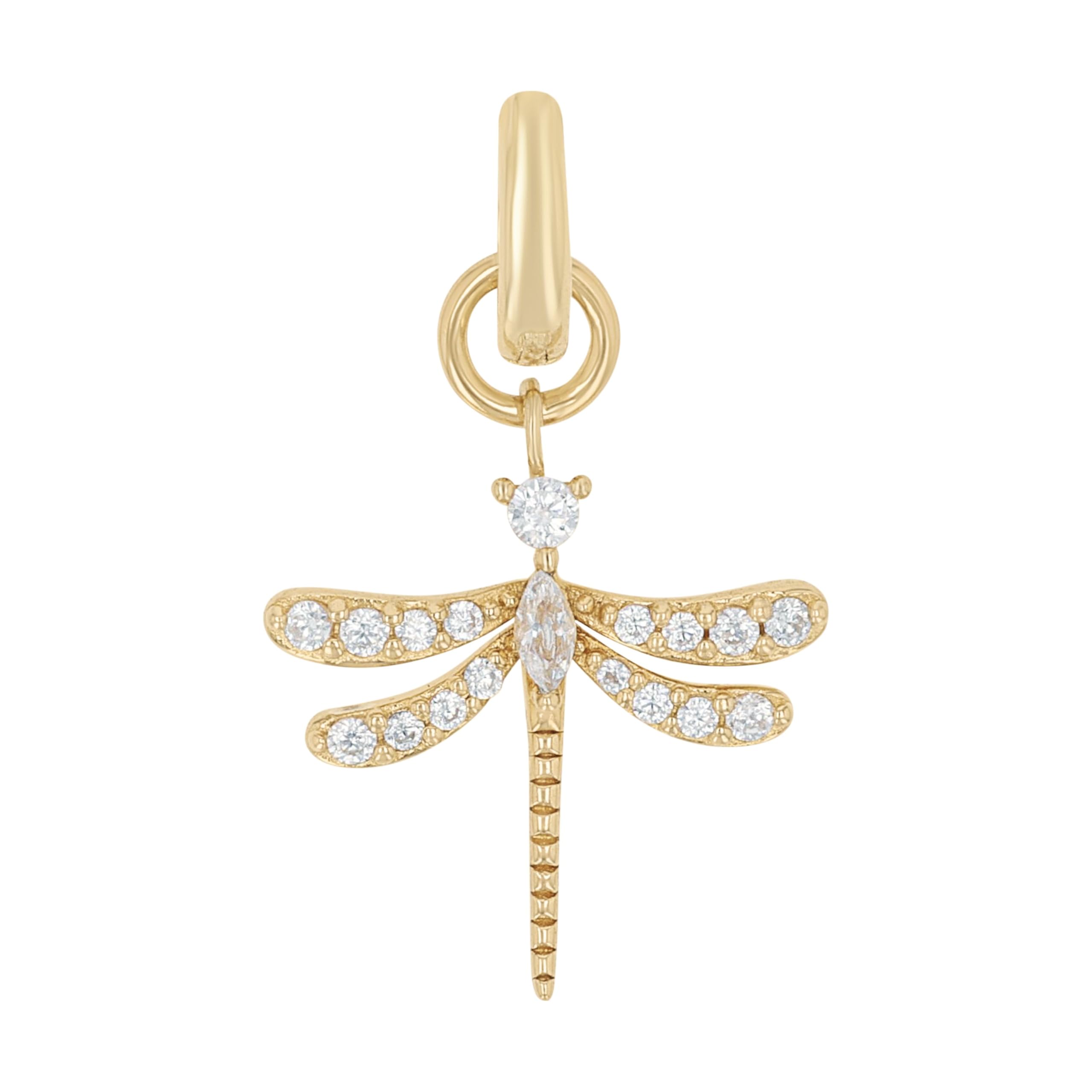 amor Charm 925 Sterling Silver Women Charms, with Zirconia synth., 2.3 cm, White, Dragonfly, Comes in Jewelry Gift Box, 2038524