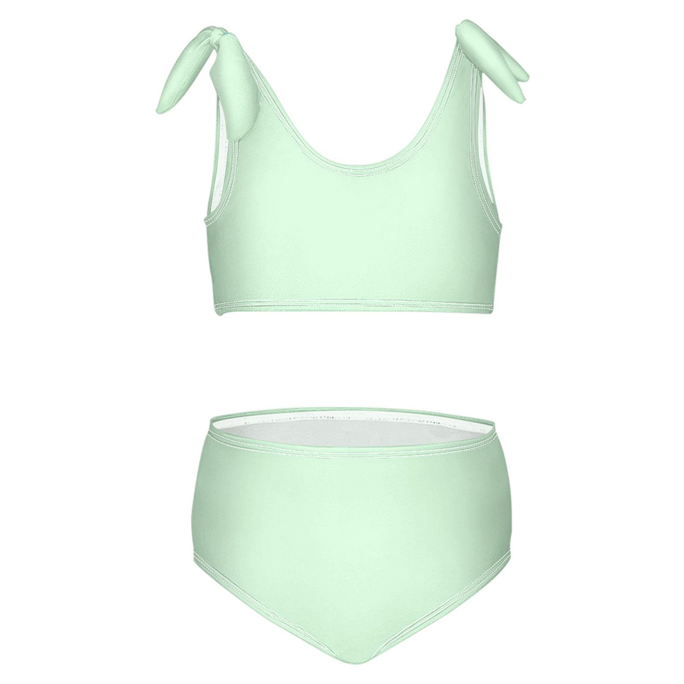 Girls Tankini Swimsuit Bathing Suit Two Piece Bikini Summer Beach Swimwear with Adjustable Strap 3-12 Years Solid Color