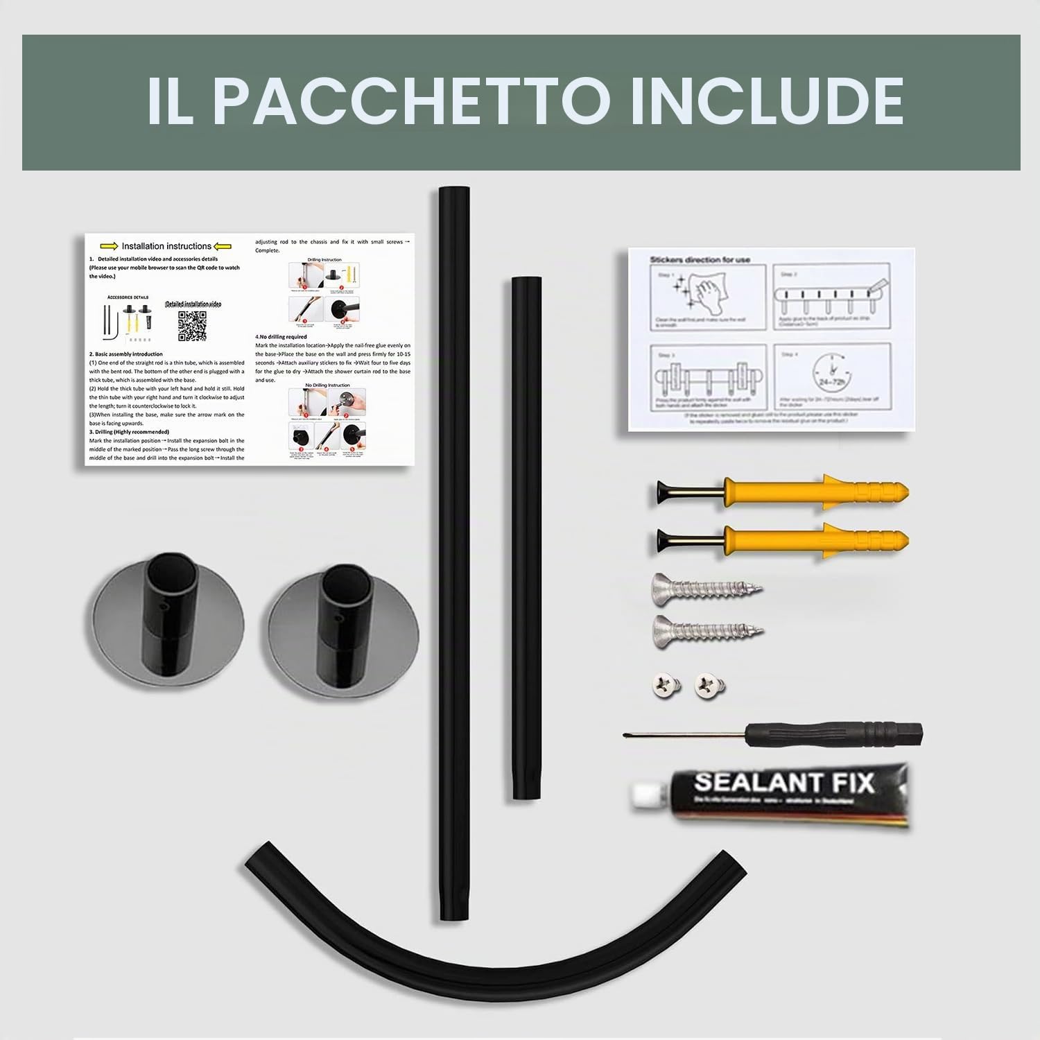 Bastone Tenda Doccia Angolare A Pressione Ad L Non Forata Asta per Tenda Doccia, Asta per Tenda da Doccia Estensibile Acciaio Inox Palo Telescopico Barra di Tensione per Bagno70 to 95cm x 90 to 130cm