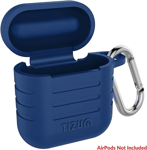 Tizum Apple AirPods Case Silicone-Shockproof Case Cover with Carabiner Hook for AirPod 2 | Blue