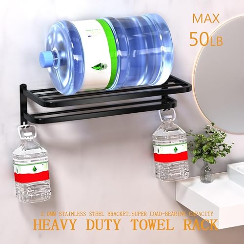 Miniatura 5 de DDS-DUDES Toallero de baño de 23 pulgadas con barras de toalla dobles, soporte de pared para lavabo con ganchos, estante de baño de hotel de acero