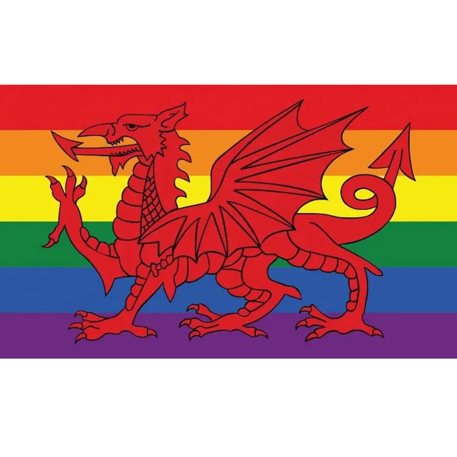 Rainbow Wales Flag Welsh Dragon Festival Pride Banner 5 x 3 foot (90 x 150cm) Polyester Inclusive Rainbow LGBTQ+ Supporter Flags