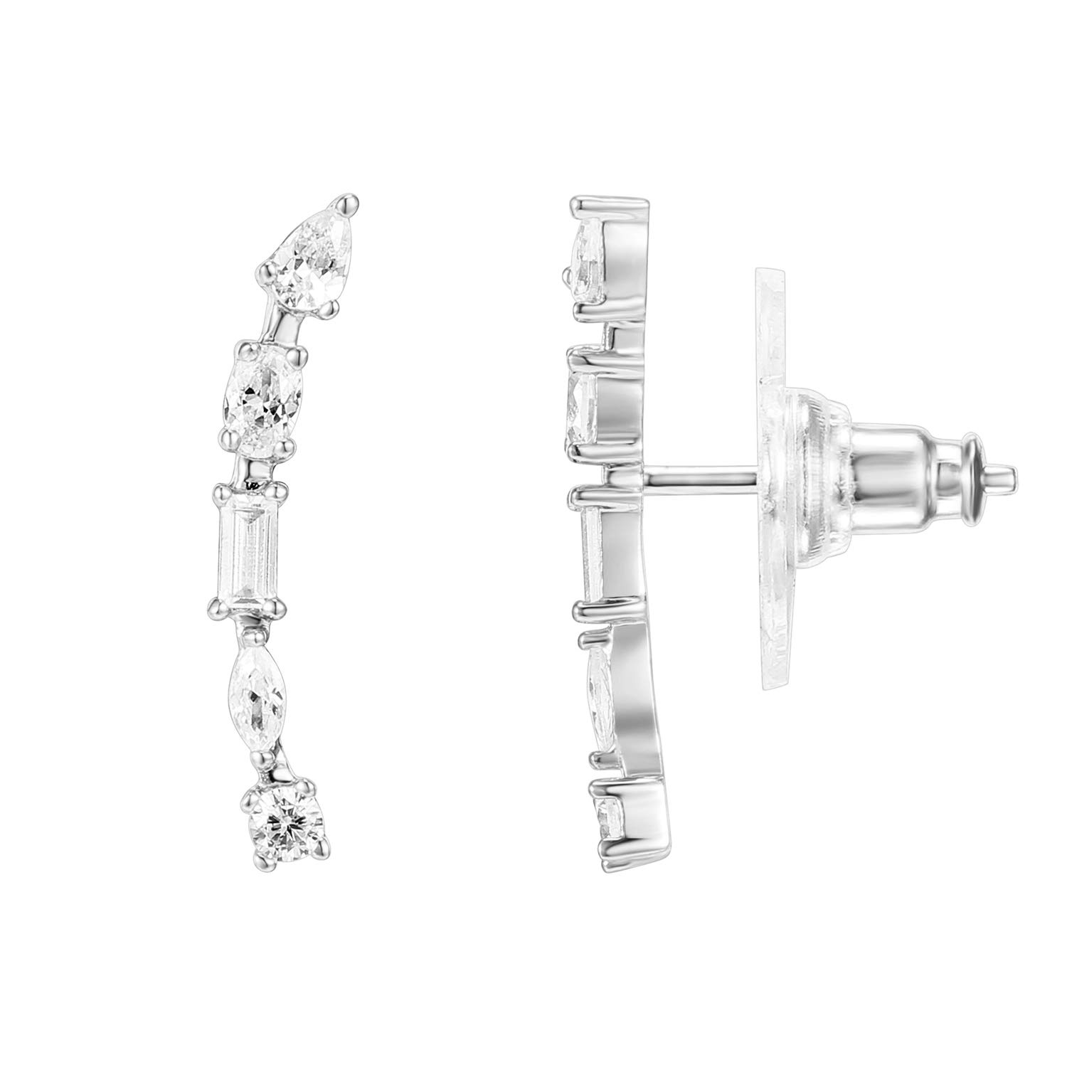 PAVOI14K Gold Plated Cubic Zirconia Ear Crawler Earrings - Faux Diamond Arrow Ear Climber Fashion Earrings for Women