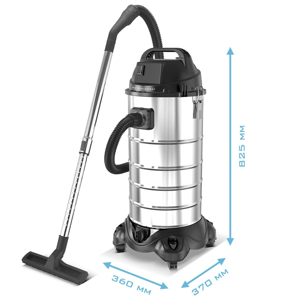 STAHLWERK Nass- und Trockensauger VCL-1500 ST, 1500 W Industriesauger | 40 l Edelstahlbehälter, Blasfunktion, Sicherheitsabschaltung, umfangreiches Zubehörpaket, robuster Werkstattsauger