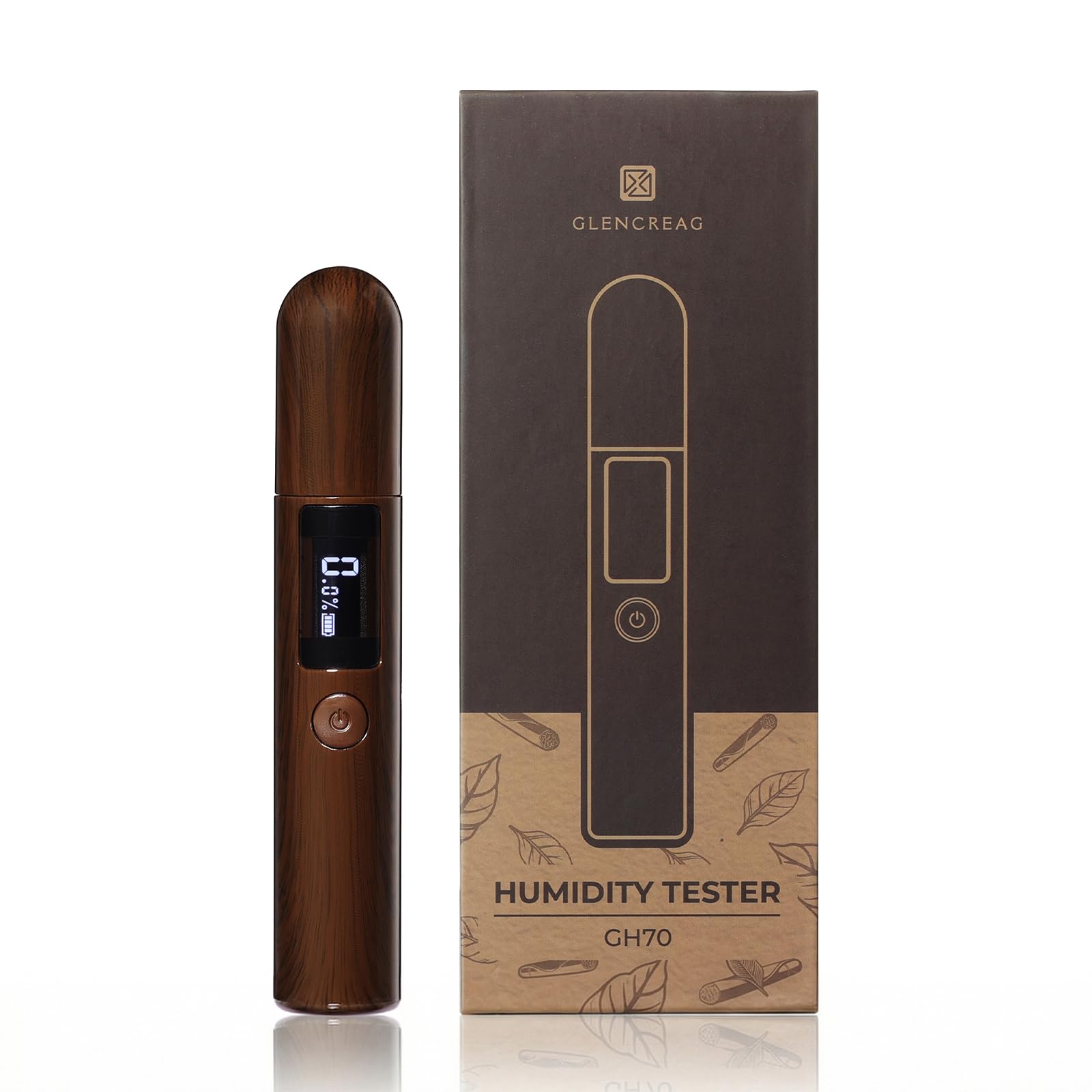 GLENCREAG Classic Style Humidity Tester for Storage Boxes | Igrometro Ricaricabile con Sonda e LED, Misura Umidità per Humidor, Regalo