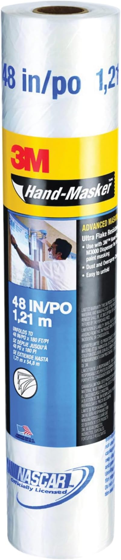 - 3M Hand Masker Advanced Masking Film, 48 in x 180 ft, Static Cling Keeps Film in Place, Prevents Liquids From Bleeding Through, Flake Resistant, For Indoors & Outdoors Use, 1 Roll (AMF48)