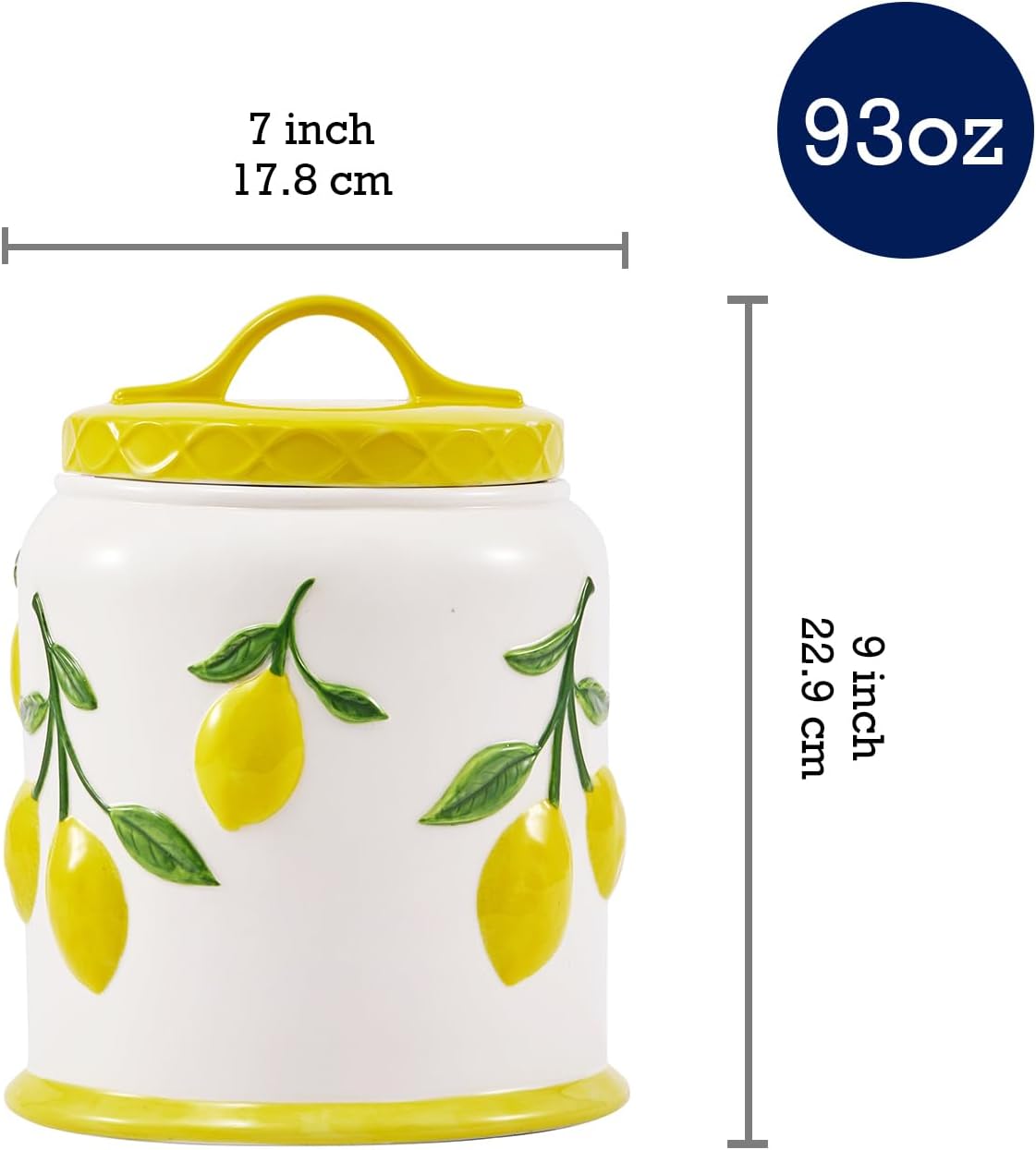 Bico Lemon Handpainted 9 inch Stoneware Cookie Jar, Dishwasher Safe, Air Tight Seal for Keeping Cookie, Spices, Coffee