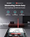 229Ft Dispositif de mesure laser, Mileseey Mesure de bande laser numérique avec capteur d'angle électronique amélioré, ±2mm Précision, mesure de zone, volume et pythagore, rétroéclairé LCD,Mute, batterie incluse