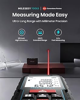 70M Laser Measure Device, MiLESEEY 229ft Digital Laser Tape Measure with Upgrade Electronic Angle Sensor, ±2mm Accuracy, Area Measurement,Volume and Pythagoras, 2"LCD Backlit,Mute, Battery Included